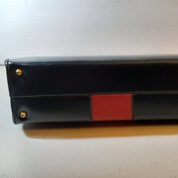 Vintage Navy/Red Box Satchel Handbag, Granny chic Cottagecore Grandmacore - Picture 7 of 11